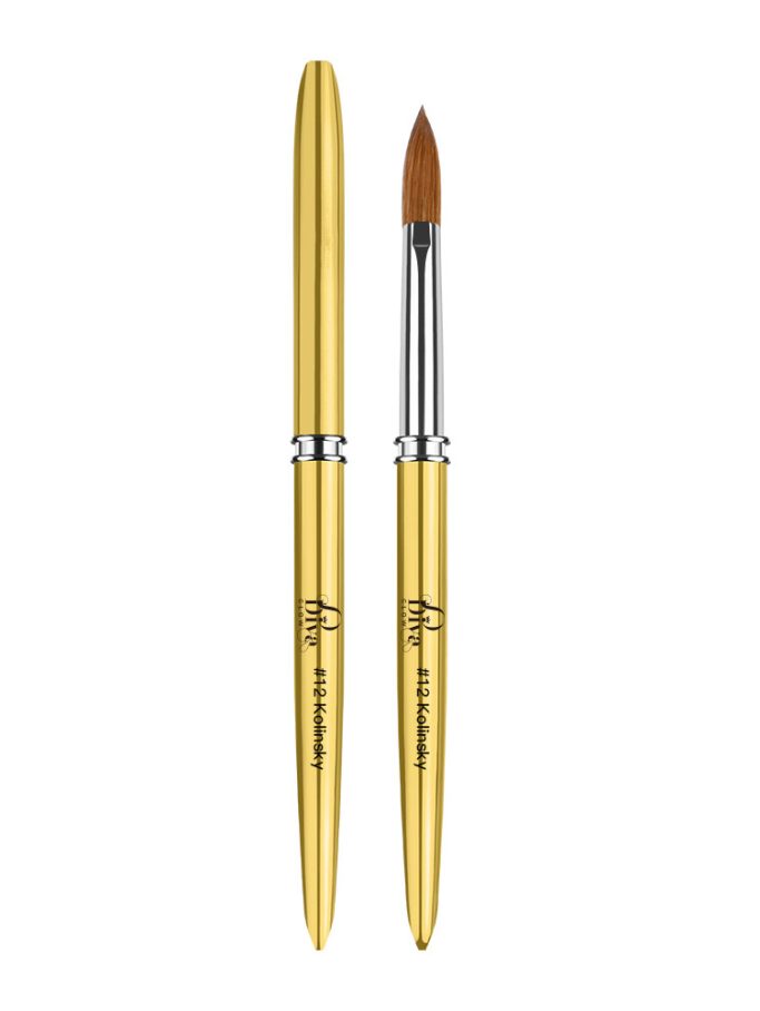 DIVA GLOW Acrylic Nail Brush #12 – Gold Edition (Black Print)