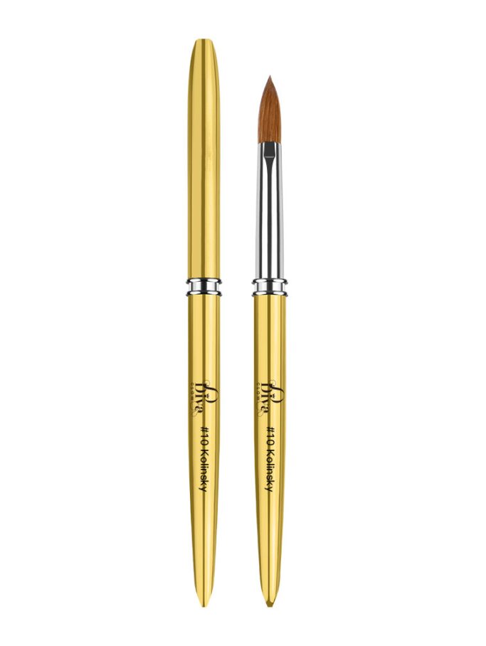 DIVA GLOW Acrylic Nail Brush #10 – Gold Edition (Black Print)