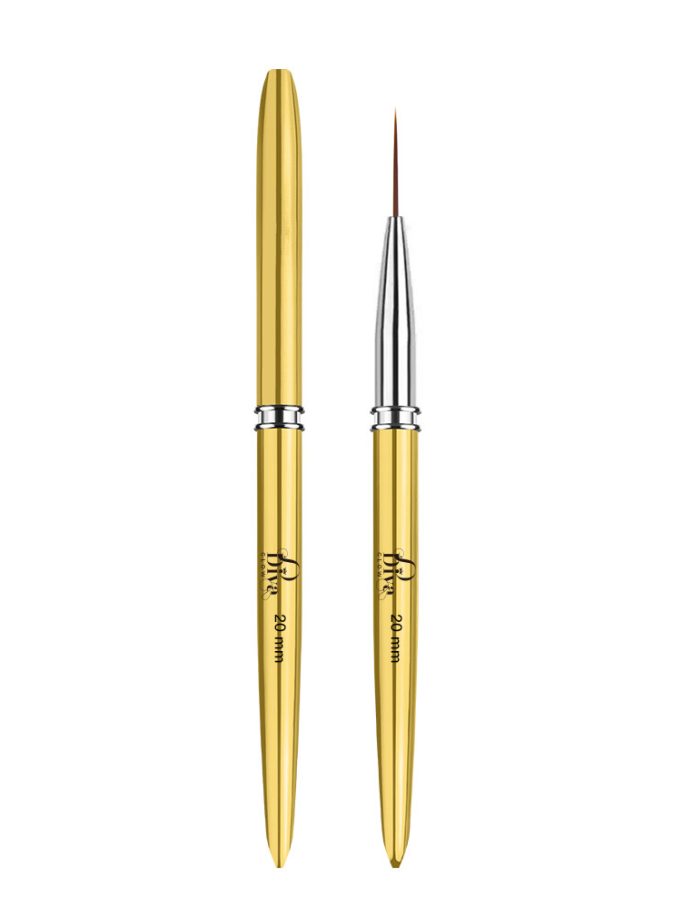DIVA GLOW Nail Art Liner Brush 20mm – Gold Edition (Black Print)