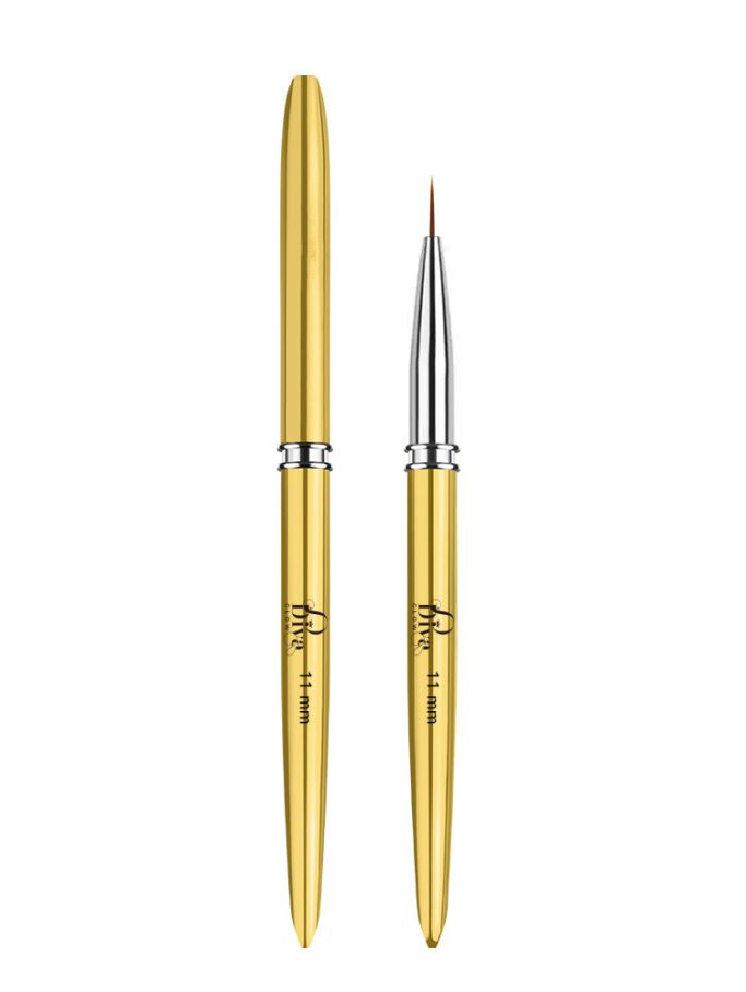DIVA GLOW Nail Art Detail Brush 11mm – Gold Edition (Black Print)